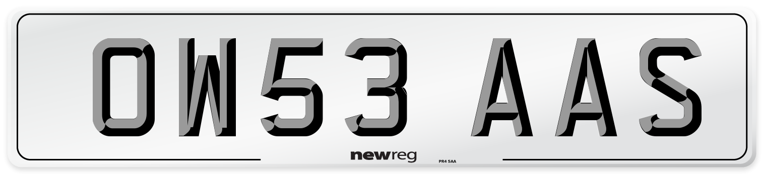 OW53 AAS Number Plate from New Reg
